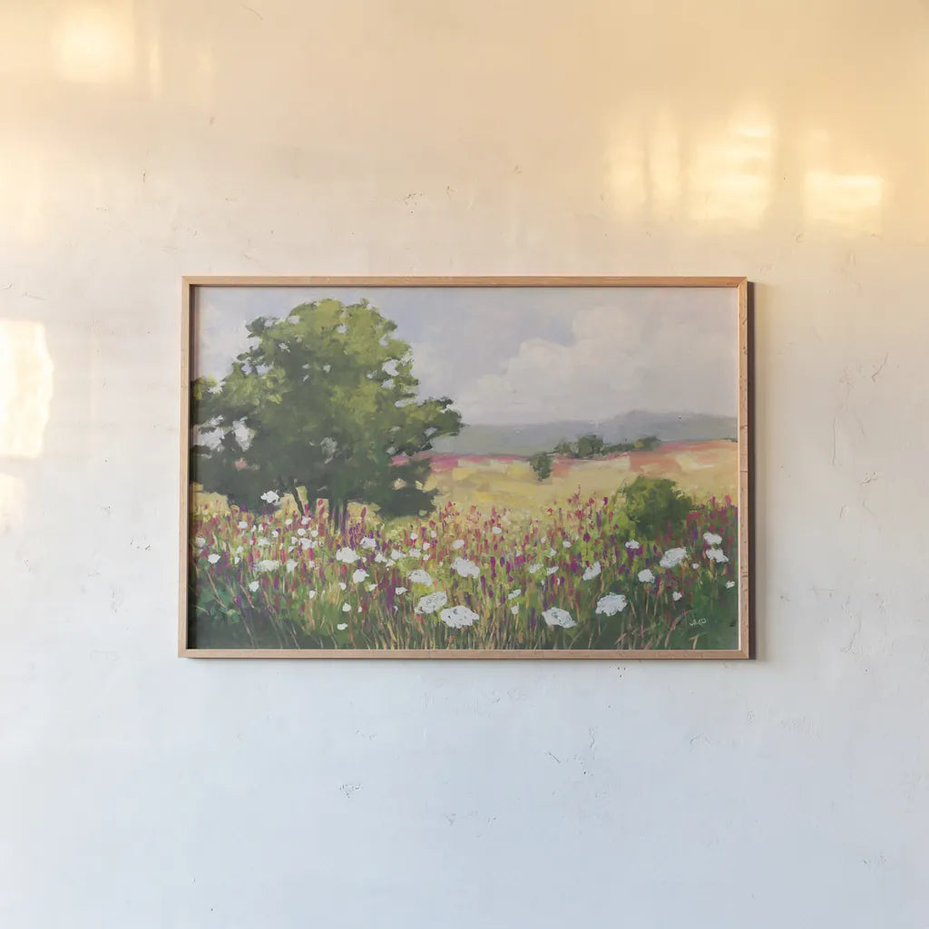 Blooming Horizon by Julia Purinton. shown as a paper print in a natural frame. Available as a archival giclee rolled canvas, fine art paper, or poster print. SKU 95726i.
