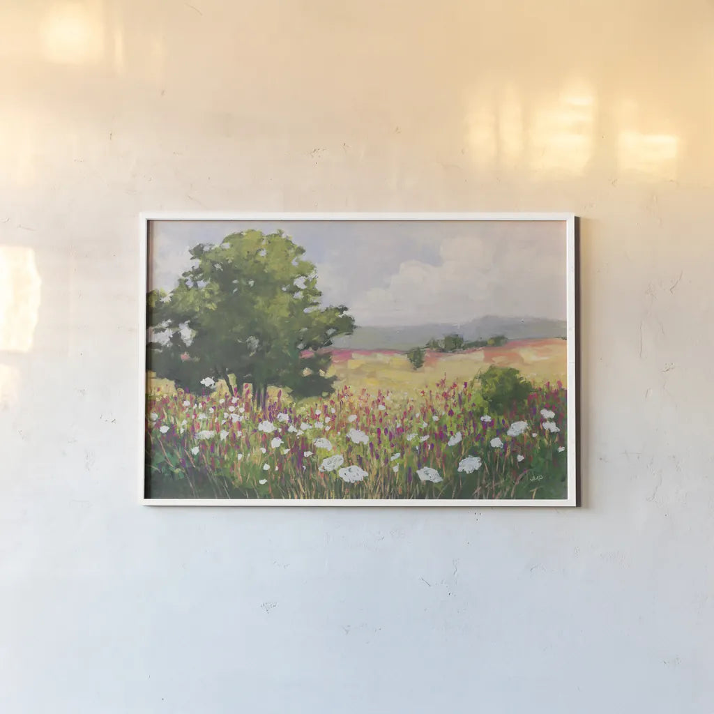 Blooming Horizon by Julia Purinton. shown as a paper print in a white frame. Available as a archival giclee rolled canvas, fine art paper, or poster print. SKU 95726i.