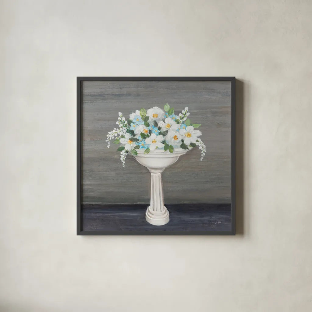 Blooming Sink by Julia Purinton. Shown in a sleek black glass frame for a contemporary gallery look. Available as an archival giclee rolled canvas, fine art paper, or poster print. SKU 86703a.