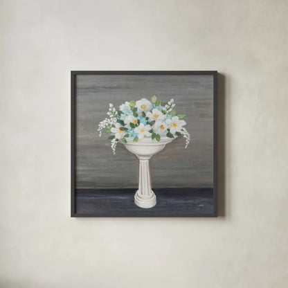 Blooming Sink by Julia Purinton. Shown in a sleek black glass frame for a contemporary gallery look. Available as an archival giclee rolled canvas, fine art paper, or poster print. SKU 86703a.