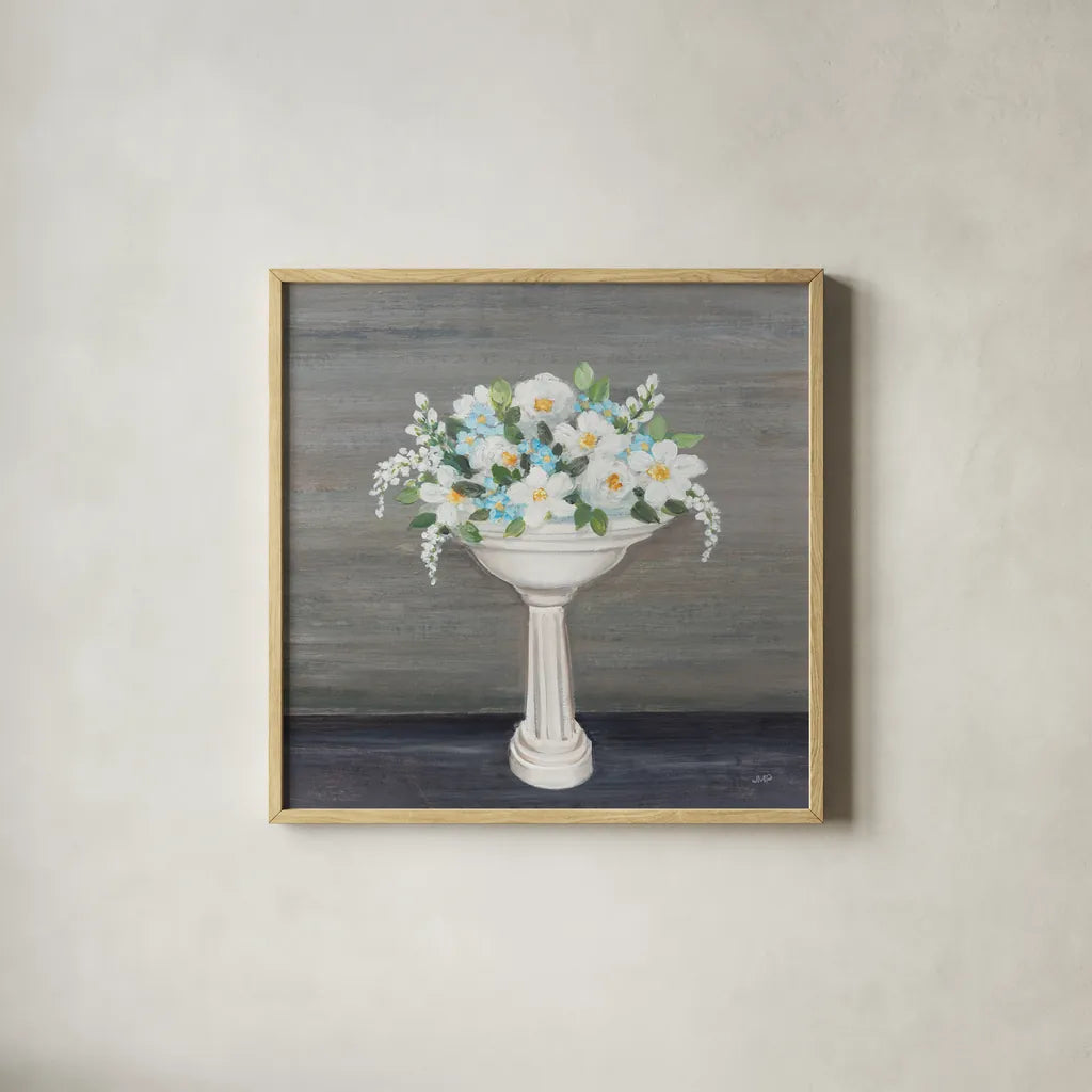 Blooming Sink by Julia Purinton. Shown in a natural wood glass frame for a timeless modern aesthetic. Available as an archival giclee rolled canvas, fine art paper, or poster print. SKU 86703a.