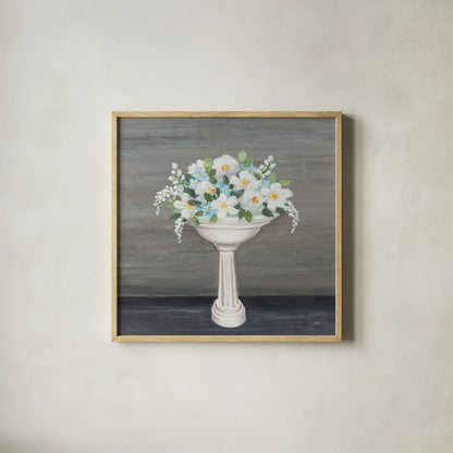 Blooming Sink by Julia Purinton. Shown in a natural wood glass frame for a timeless modern aesthetic. Available as an archival giclee rolled canvas, fine art paper, or poster print. SKU 86703a.
