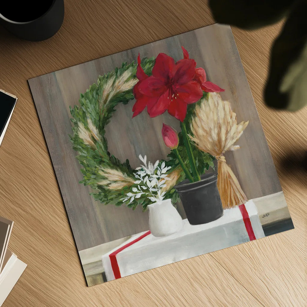 Blooms of the Season Dark by Julia Purinton. Shown as a detailed flat fine art print, highlighting archival giclee quality. Available as an archival giclee rolled canvas, fine art paper, or poster print. SKU 79933a.