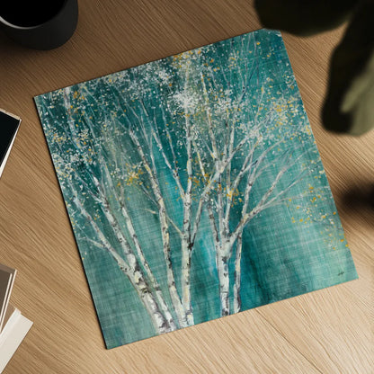 Blue Birch Flipped by Julia Purinton. Shown as a detailed flat fine art print, highlighting archival giclee quality. Available as an archival giclee rolled canvas, fine art paper, or poster print. SKU 47886a.