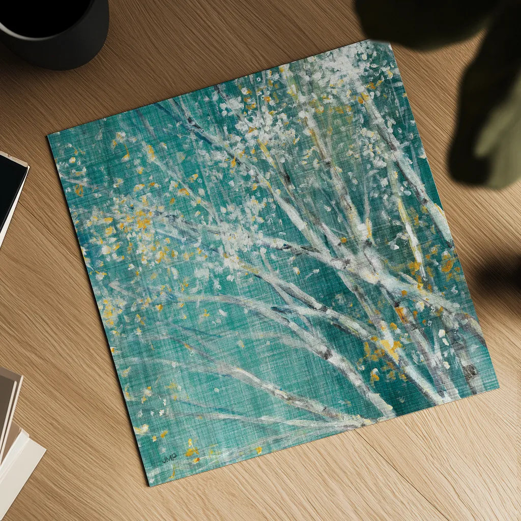 Blue Birch II by Julia Purinton. Shown as a detailed flat fine art print, highlighting archival giclee quality. Available as an archival giclee rolled canvas, fine art paper, or poster print. SKU 47879a.