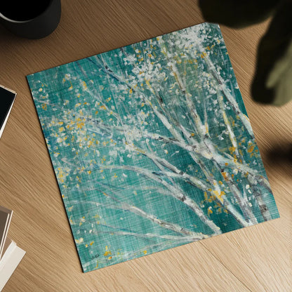 Blue Birch II by Julia Purinton. Shown as a detailed flat fine art print, highlighting archival giclee quality. Available as an archival giclee rolled canvas, fine art paper, or poster print. SKU 47879a.