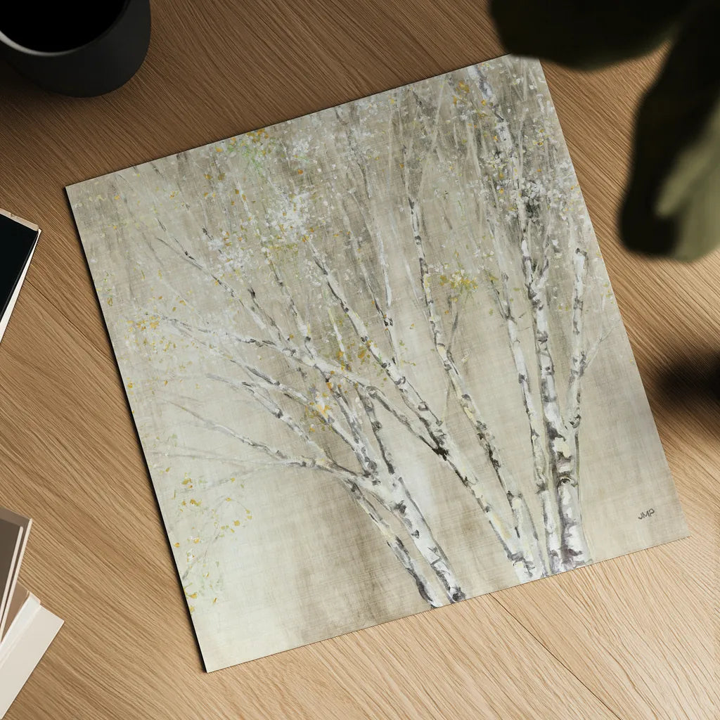 Blue Birch Neutral by Julia Purinton. Shown as a detailed flat fine art print, highlighting archival giclee quality. Available as an archival giclee rolled canvas, fine art paper, or poster print. SKU 18084a.