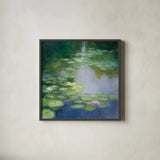 Blue Lily I by Julia Purinton. Shown in a sleek black glass frame for a contemporary gallery look. Available as an archival giclee rolled canvas, fine art paper, or poster print. SKU 22437a.