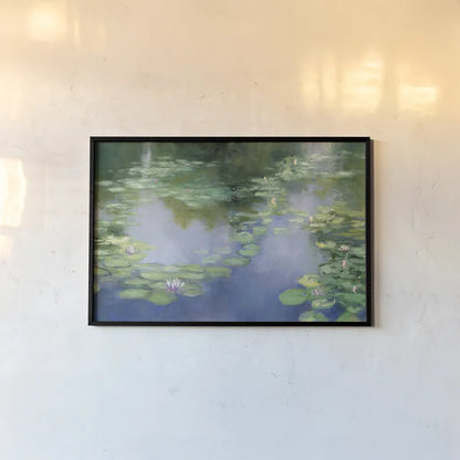 Blue Lily III by Julia Purinton. shown as a paper print in a black flame. Available as a archival giclee rolled canvas, fine art paper, or poster print. SKU 22439i.
