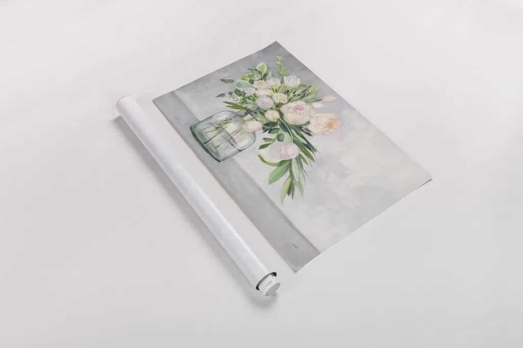 Blushing Spring Bouquet by Julia Purinton. shown as a rolled paper print. Available as archival giclee rolled canvas, fine art paper, or poster print. SKU 55361i.