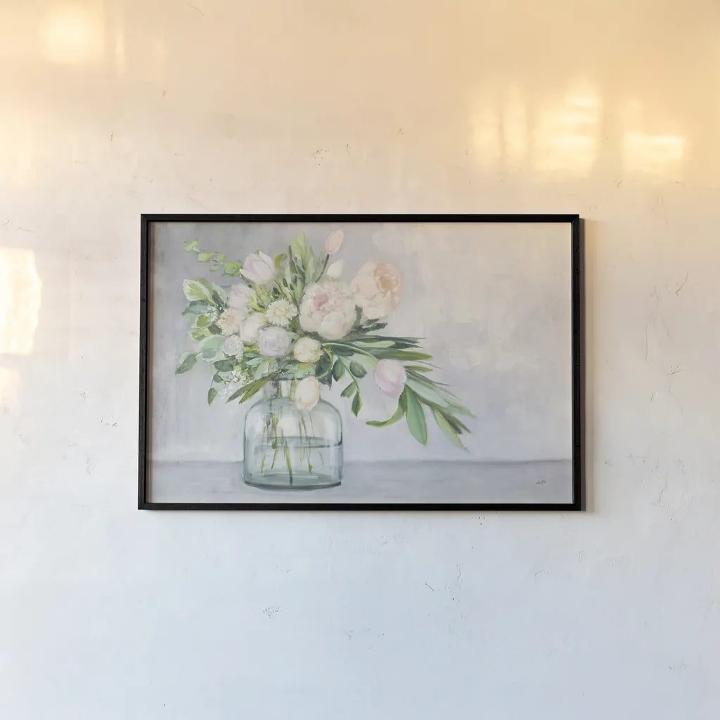 Blushing Spring Bouquet by Julia Purinton. shown as a paper print in a black flame. Available as a archival giclee rolled canvas, fine art paper, or poster print. SKU 55361i.