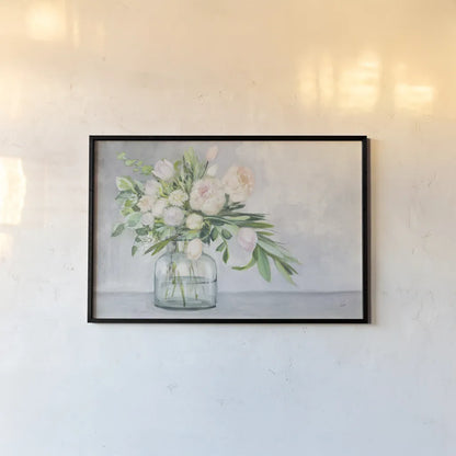 Blushing Spring Bouquet by Julia Purinton. shown as a paper print in a black flame. Available as a archival giclee rolled canvas, fine art paper, or poster print. SKU 55361i.