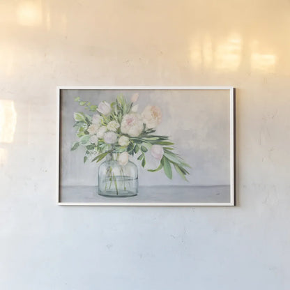 Blushing Spring Bouquet by Julia Purinton. shown as a paper print in a white frame. Available as a archival giclee rolled canvas, fine art paper, or poster print. SKU 55361i.