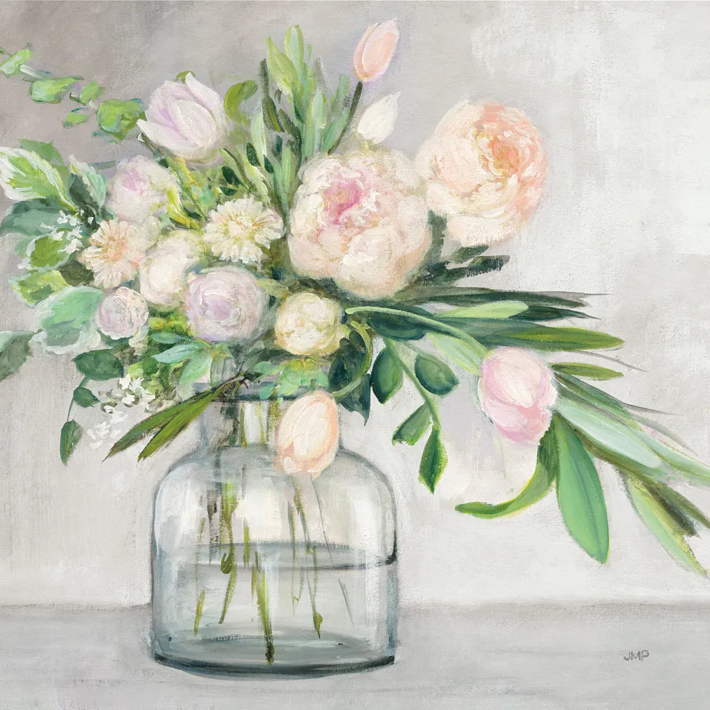 Blushing Spring Bouquet Gray Sq by Julia Purinton. SKU 63058a. Archival Giclee Fine art print for wall decor.