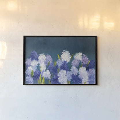 Bold Hyacinth by Julia Purinton. shown as a paper print in a black flame. Available as a archival giclee rolled canvas, fine art paper, or poster print. SKU 78369i.