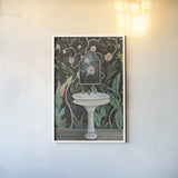 Botanical Bath I by Julia Purinton. shown as a paper print in a white frame. Available as a archival giclee rolled canvas, fine art paper, or poster print. SKU 84121h.