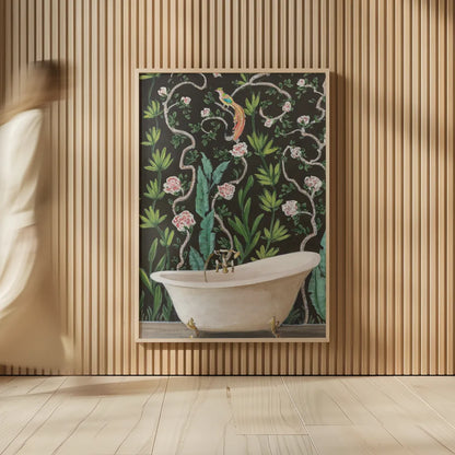 Botanical Bath II by Julia Purinton. shown as over sized large wall art. Available as an archival giclee rolled canvas, fine art paper, or poster print. SKU 84122h.