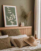 Botanical Study II Forest Green Crop by Julia Purinton. shown as a paper print in a natural frame. Available as a archival giclee rolled canvas, fine art paper, or poster print. SKU 77828h.
