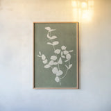 Botanical Study II Forest Green Crop by Julia Purinton. shown as a paper print in a natural frame. Available as a archival giclee rolled canvas, fine art paper, or poster print. SKU 77828h.