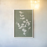 Botanical Study II Forest Green Crop by Julia Purinton. shown as a paper print in a white frame. Available as a archival giclee rolled canvas, fine art paper, or poster print. SKU 77828h.