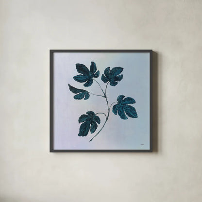 Botanical Study III Blue by Julia Purinton. Shown in a sleek black glass frame for a contemporary gallery look. Available as an archival giclee rolled canvas, fine art paper, or poster print. SKU 49723a.
