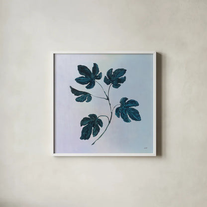 Botanical Study III Blue by Julia Purinton. Shown in a crisp white glass frame for a clean and minimalist style. Available as an archival giclee rolled canvas, fine art paper, or poster print. SKU 49723a.