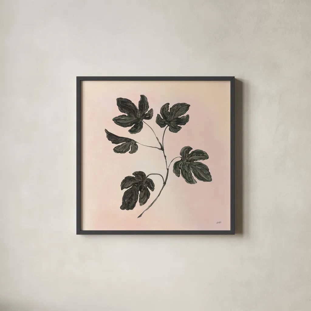 Botanical Study III Blush by Julia Purinton. Shown in a sleek black glass frame for a contemporary gallery look. Available as an archival giclee rolled canvas, fine art paper, or poster print. SKU 49726a.