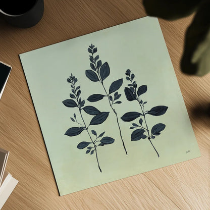 Botanical Study IV Sage by Julia Purinton. Shown as a detailed flat fine art print, highlighting archival giclee quality. Available as an archival giclee rolled canvas, fine art paper, or poster print. SKU 49728a.