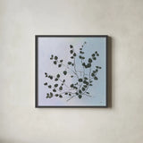 Botanical Study VII Blue by Julia Purinton. Shown in a sleek black glass frame for a contemporary gallery look. Available as an archival giclee rolled canvas, fine art paper, or poster print. SKU 49725a.