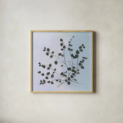 Botanical Study VII Blue by Julia Purinton. Shown in a natural wood glass frame for a timeless modern aesthetic. Available as an archival giclee rolled canvas, fine art paper, or poster print. SKU 49725a.