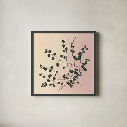 Botanical Study VII Blush by Julia Purinton. Shown in a sleek black glass frame for a contemporary gallery look. Available as an archival giclee rolled canvas, fine art paper, or poster print. SKU 49727a.