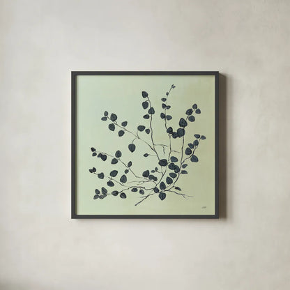 Botanical Study VII Sage by Julia Purinton. Shown in a sleek black glass frame for a contemporary gallery look. Available as an archival giclee rolled canvas, fine art paper, or poster print. SKU 49729a.