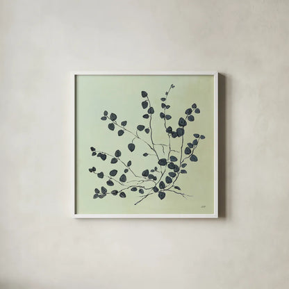Botanical Study VII Sage by Julia Purinton. Shown in a crisp white glass frame for a clean and minimalist style. Available as an archival giclee rolled canvas, fine art paper, or poster print. SKU 49729a.