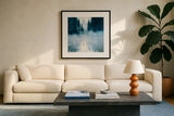 Boundary Waters by Julia Purinton. Displayed in a glass frame with matte in a clean modern living room. Available as an archival giclee rolled canvas, fine art paper, or poster print. SKU 60268a.