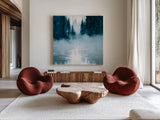 Boundary Waters by Julia Purinton. Shown as extra-large giant wall art in a modern living room. Available as an archival giclee rolled canvas, fine art paper, or poster print. SKU 60268a.