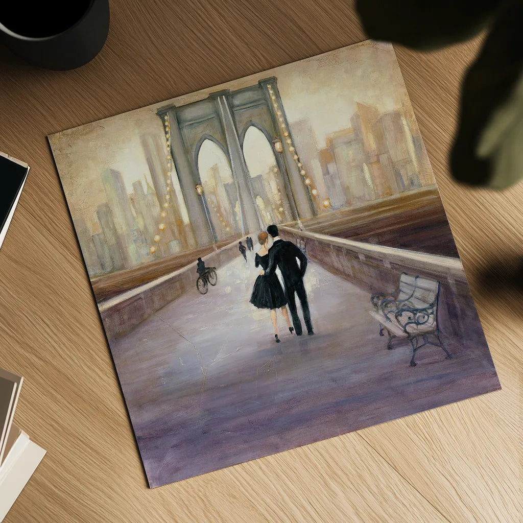 Bridge to NY by Julia Purinton. Shown as a detailed flat fine art print, highlighting archival giclee quality. Available as an archival giclee rolled canvas, fine art paper, or poster print. SKU 22506a.