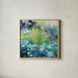 Bright Hydrangea I by Julia Purinton. Shown in a natural wood glass frame for a timeless modern aesthetic. Available as an archival giclee rolled canvas, fine art paper, or poster print. SKU 13649a.