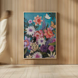 Butterfly Garden Delight by Julia Purinton. shown as over sized large wall art. Available as an archival giclee rolled canvas, fine art paper, or poster print. SKU 88724h.