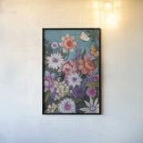 Butterfly Garden Delight by Julia Purinton. shown as a paper print in a black flame. Available as a archival giclee rolled canvas, fine art paper, or poster print. SKU 88724h.