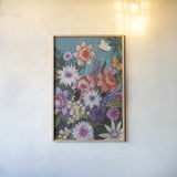 Butterfly Garden Delight by Julia Purinton. shown as a paper print in a natural frame. Available as a archival giclee rolled canvas, fine art paper, or poster print. SKU 88724h.