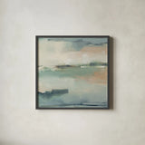 Calm Waters by Julia Purinton. Shown in a sleek black glass frame for a contemporary gallery look. Available as an archival giclee rolled canvas, fine art paper, or poster print. SKU 81289a.