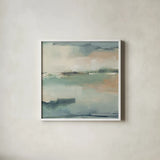 Calm Waters by Julia Purinton. Shown in a crisp white glass frame for a clean and minimalist style. Available as an archival giclee rolled canvas, fine art paper, or poster print. SKU 81289a.