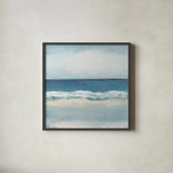 Calming Coast by Julia Purinton. Shown in a sleek black glass frame for a contemporary gallery look. Available as an archival giclee rolled canvas, fine art paper, or poster print. SKU 86695a.