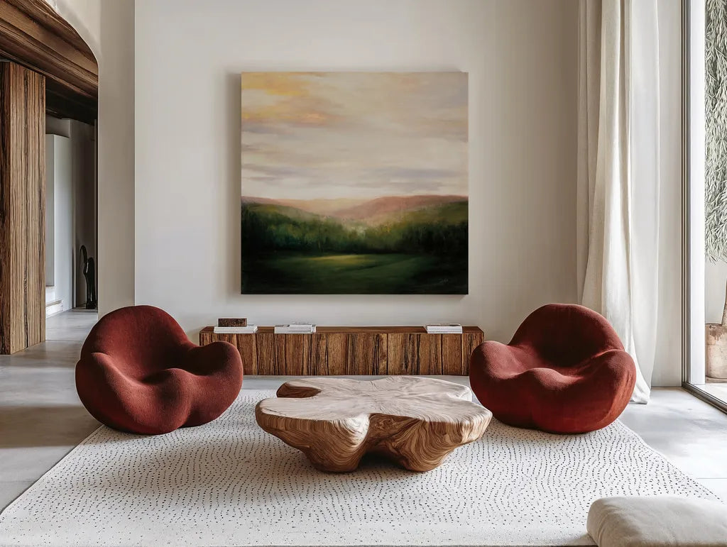 Celebration by Julia Purinton. Shown as extra-large giant wall art in a modern living room. Available as an archival giclee rolled canvas, fine art paper, or poster print. SKU 33429a.