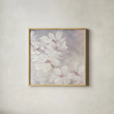 Cherry Blossoms Square by Julia Purinton. Shown in a natural wood glass frame for a timeless modern aesthetic. Available as an archival giclee rolled canvas, fine art paper, or poster print. SKU 31783a.
