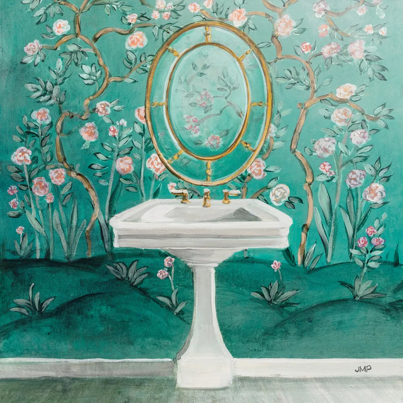Chinoiserie Bath I Sq by Julia Purinton. SKU 83846a. Archival Giclee Fine art print for wall decor.