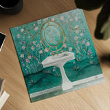 Chinoiserie Bath I Sq by Julia Purinton. Shown as a detailed flat fine art print, highlighting archival giclee quality. Available as an archival giclee rolled canvas, fine art paper, or poster print. SKU 83846a.