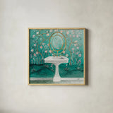 Chinoiserie Bath I Sq by Julia Purinton. Shown in a natural wood glass frame for a timeless modern aesthetic. Available as an archival giclee rolled canvas, fine art paper, or poster print. SKU 83846a.