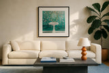 Chinoiserie Bath I Sq by Julia Purinton. Displayed in a glass frame with matte in a clean modern living room. Available as an archival giclee rolled canvas, fine art paper, or poster print. SKU 83846a.
