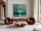 Chinoiserie Bath I Sq by Julia Purinton. Shown as extra-large giant wall art in a modern living room. Available as an archival giclee rolled canvas, fine art paper, or poster print. SKU 83846a.